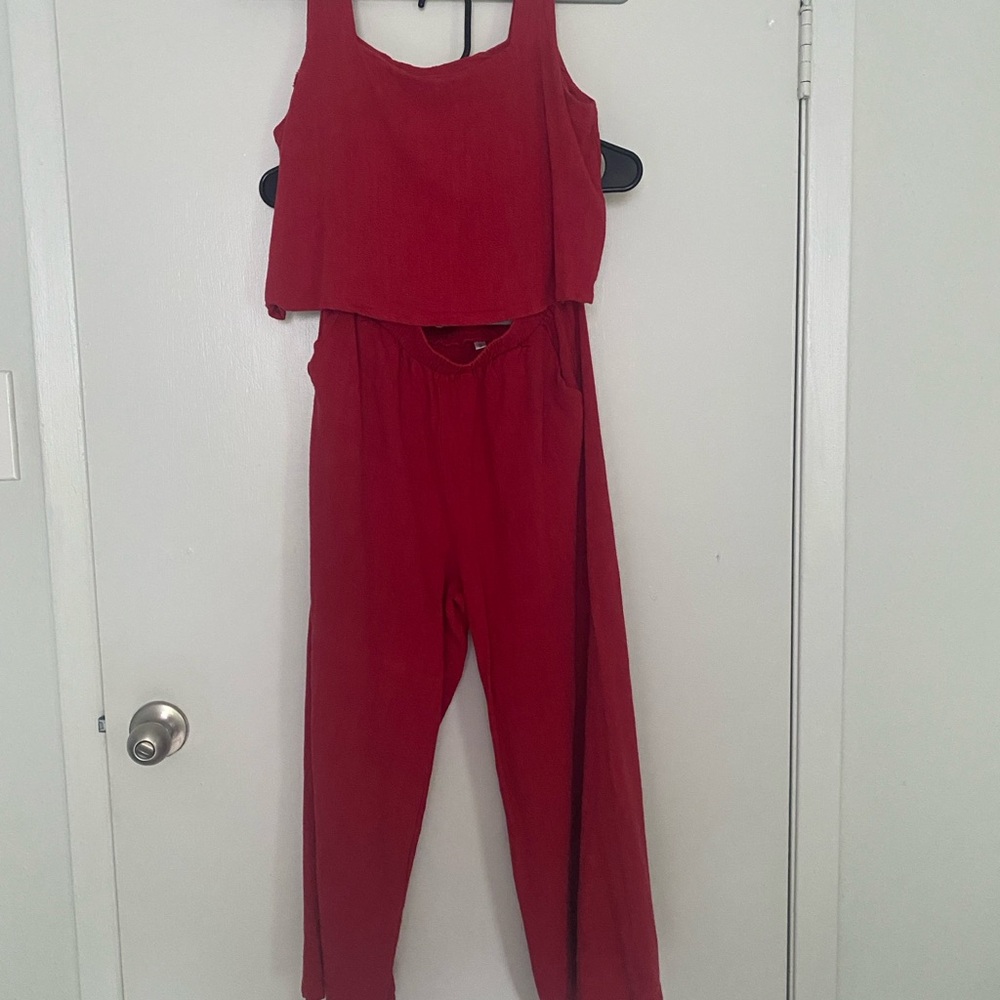 Red linen two piece set